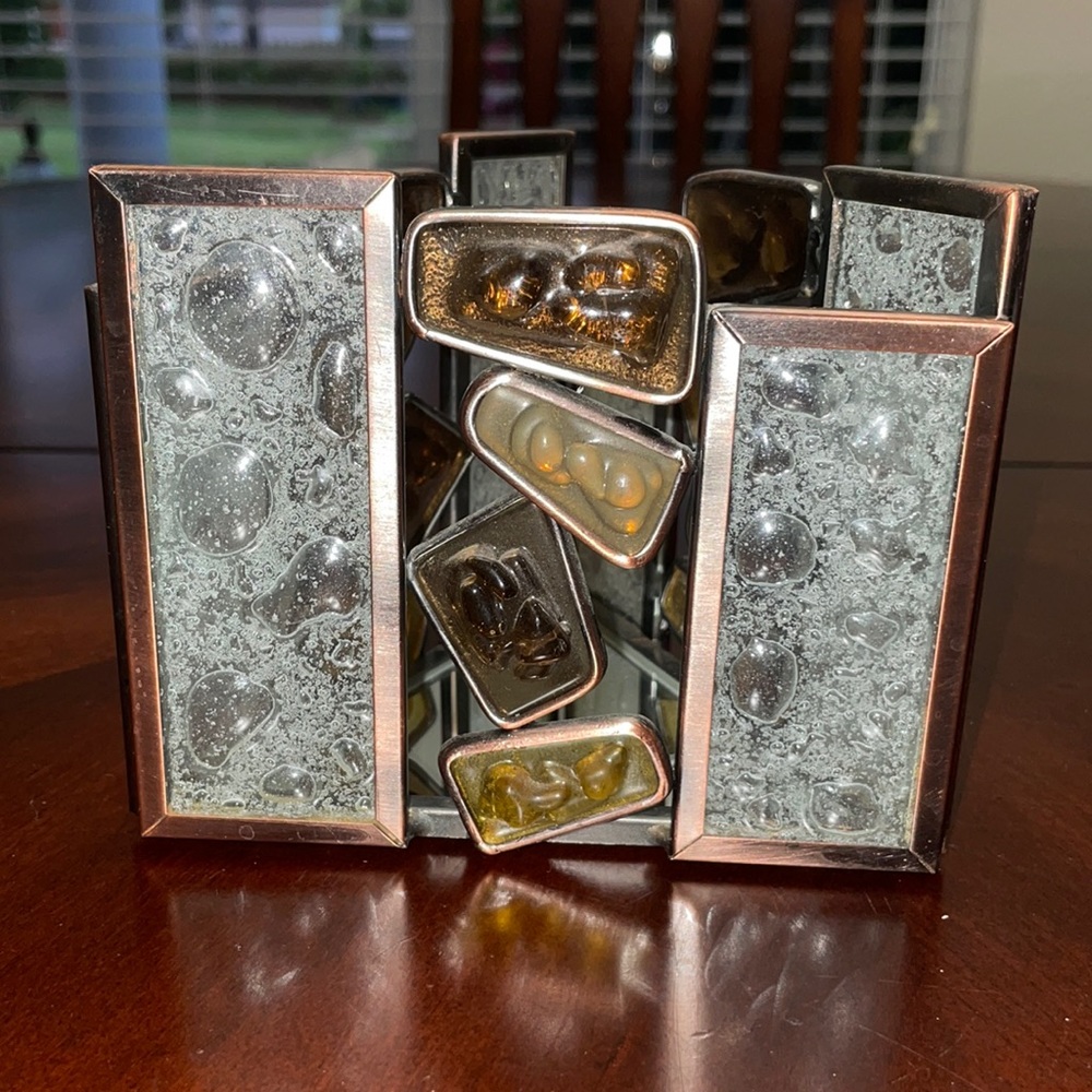 PartyLite Waters Edge Votive Mosaic Triangle Candle Holder with Mirror Base